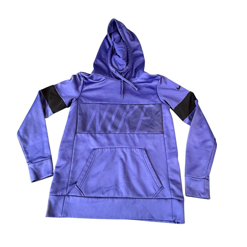 Nike Dri-FIT Purple Graphic Logo Hoodie‎ Sweatshirt Womens XS Black Trim